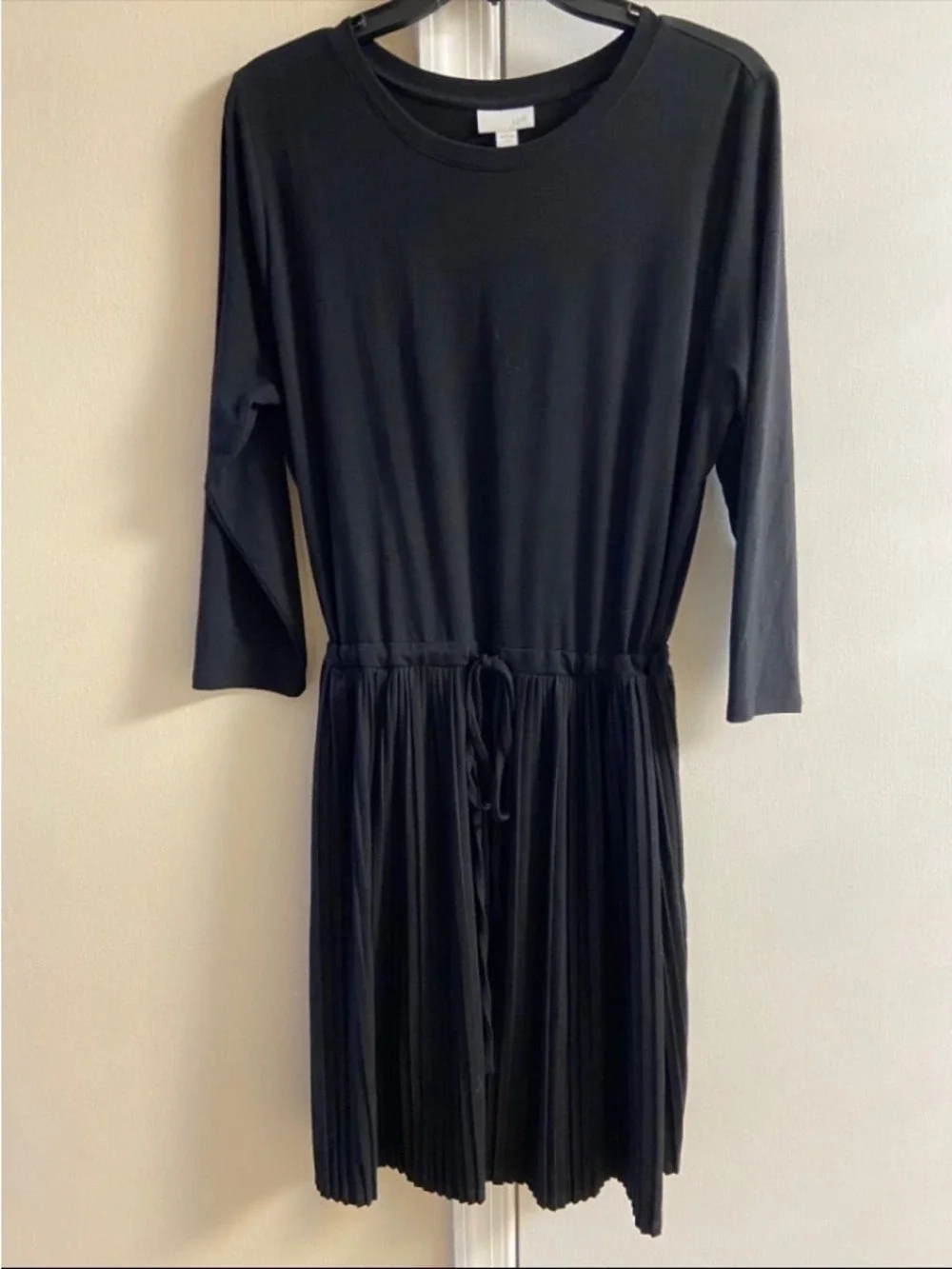 J. Jill Black Long Sleeve Pleated Waist Tie Dress Large petite